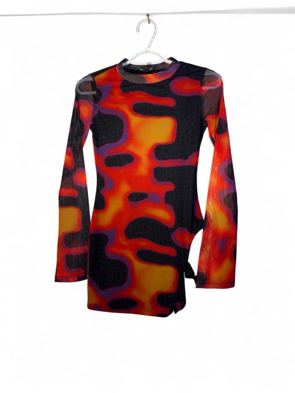 POSTER GIRL Red, Orange & Black Long-Sleeve Mesh Dress